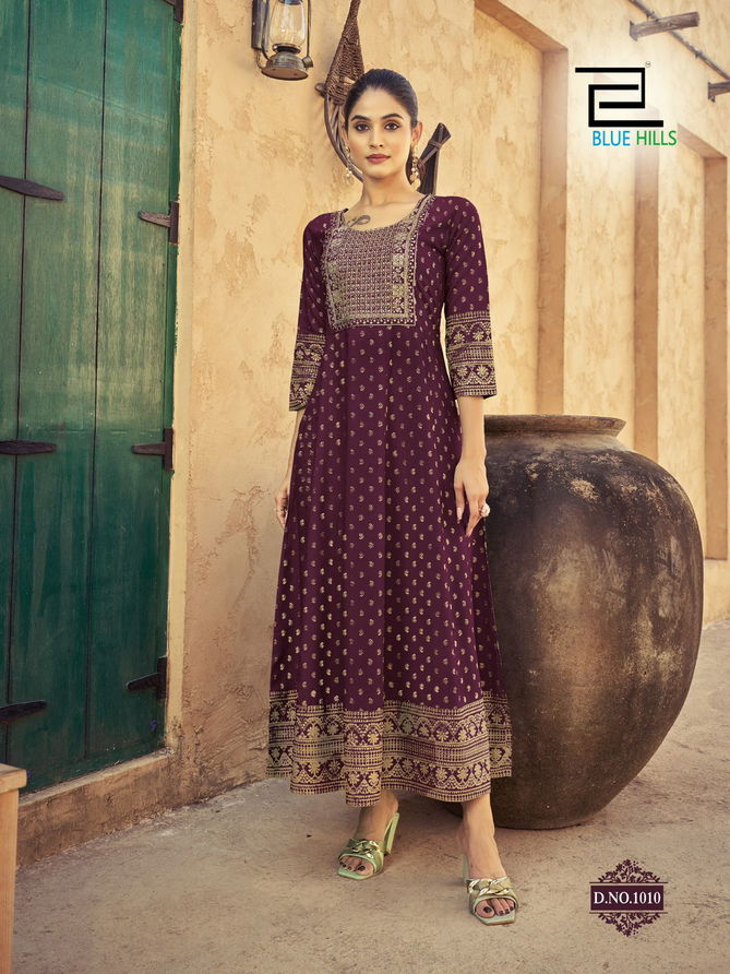 Urvashi By Blue Hills Rayon Embroidered Anarkali Long Kurti Wholesale In India